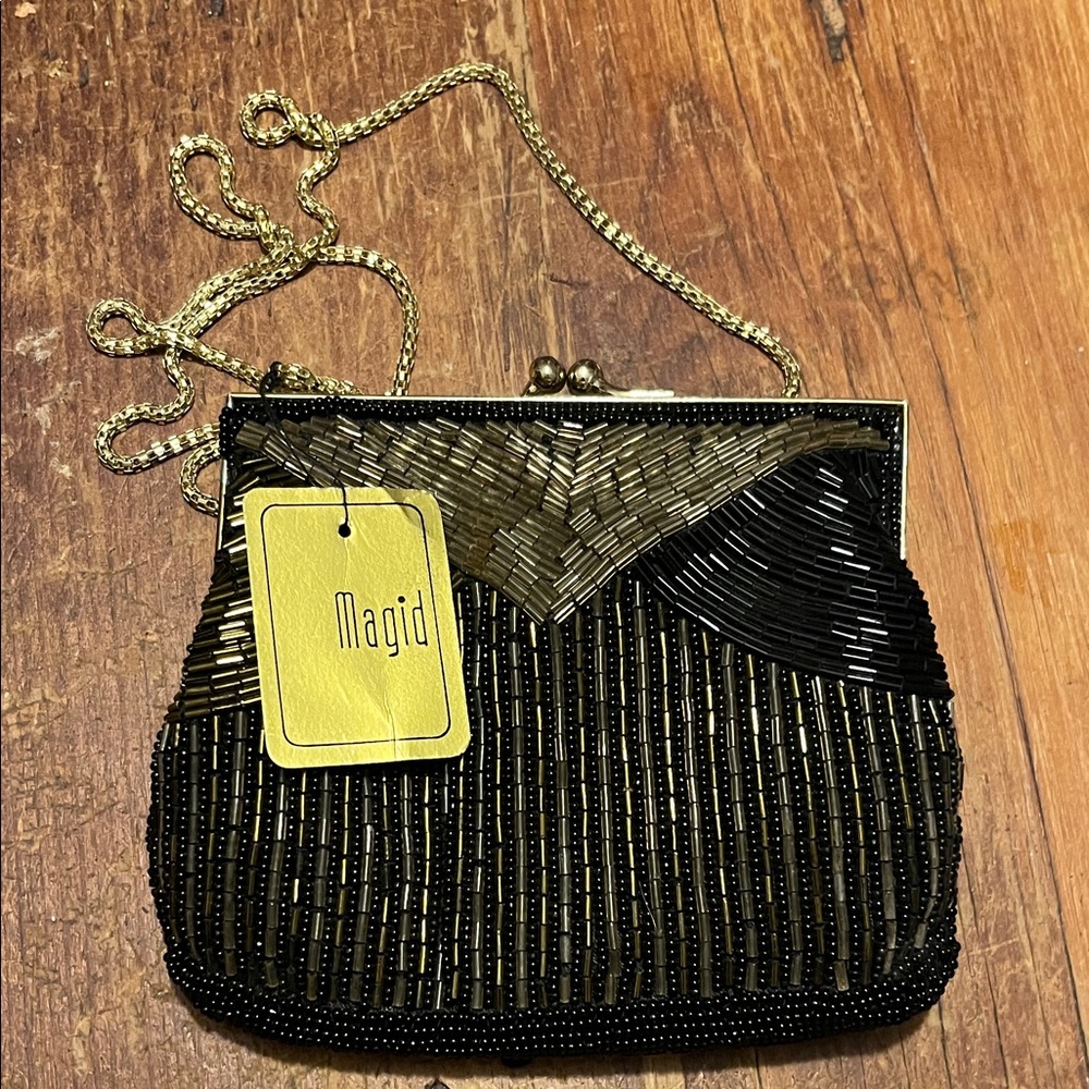 Magid Black and Gold Beaded Clutch